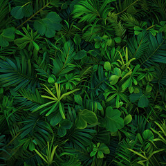Obraz premium Close Up Texture of Dense Green Tropical Leaves