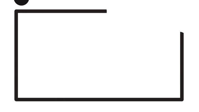 A line appears on a white background, forming a frame. Two balls also fall from above.