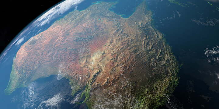 Australia in earth planet. Aerial View. 3d render