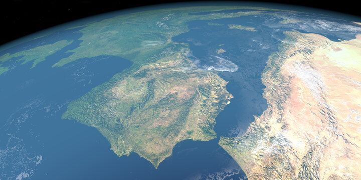 Mediterranean Sea, Africa. Aerial view from space. 3d render