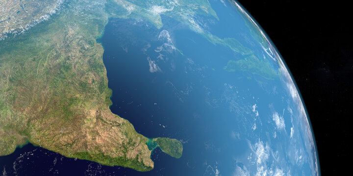 Bay of Bengal in planet earth, aerial view from outer space. 3d render