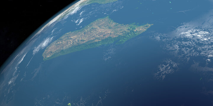 Aerial view of Madagascar Island, Africa. Aerial view from space. 3d render