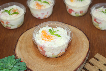 Fresh Fruit Salad Dessert In Plastic Cup