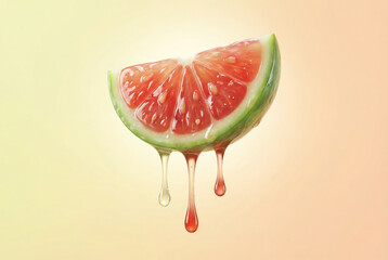 istic Red Citrus Fruit Slice With Dripping Juice Droplets