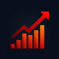 Increasing red arrow and bar graph on dark background symbolizing growth and success