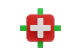 Obraz premium Red swiss cross medical symbol isolated on transparent background