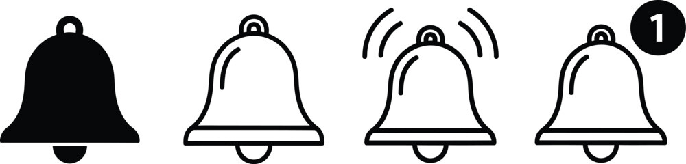 Notification bell icon. Alarm symbol. Incoming inbox message. Ringing bells. Alarm clock and smartphone application alert. Social media element. New message symbol flat style - stock vector.