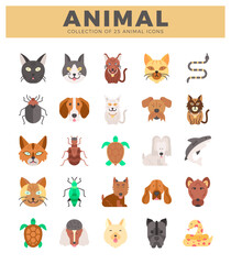 Fototapeta premium animal icons featuring cats. dogs. and insects in a flat design style.