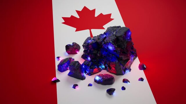 Rare Earth Ore Stones with Glowing Energy on Canada Flag
