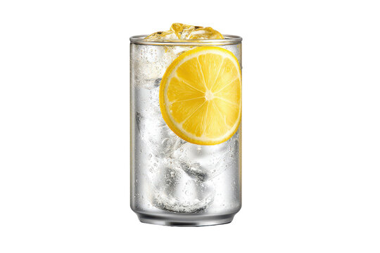 Clear soda drink with ice cubes and lemon slice in a tall glass beverage refreshment, Png, Isolated on Transparent Background, Cut Out