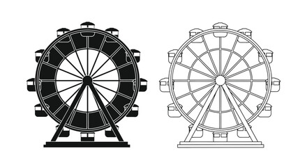 Two ferris wheel illustrations one solid one outlined facing forward © MdBakerHossen