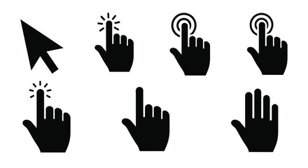 Fototapeta premium Various black hand and cursor icons depicting different pointing gestures