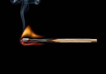 Half burned matchstick isolated on dark background burnout energy concept