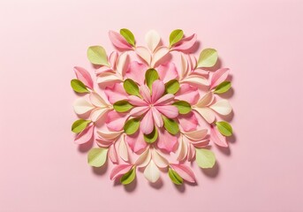 Floating flower petals arranged symmetrically isolated on pastel background wellness beauty concept