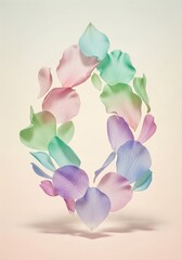 Floating flower petals arranged symmetrically isolated on pastel background wellness beauty concept