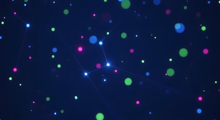Colorful Digital Particle Network with Connected Nodes and Abstract Technology Background