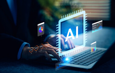 Harnessing AI Technology for Business Success Innovative Strategies Modern Office Setting Digital Transformation Professional Environment Close-Up View AI Integration Concepts