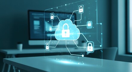 Cloud security system with encrypted data access and digital privacy protection technology concept