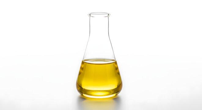 Castor Oil in Glass Flask Isolated on White Background