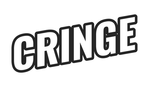 Cringe web button in bold black outline. Awkward moment. Embarrassing reaction. Secondhand-shame. Discomfort vibe. Minimal uppercase text. Angled letters with white fill. UI UX. Oswald font used