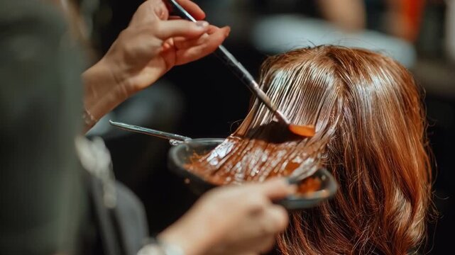 Medium shot of a hairdresser applying natural chemicalfree hair dye emphasizing sustainable and ecofriendly salon practices