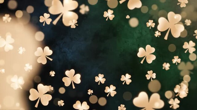 Elegant St. Patrick s Day background with illuminated shamrocks and bokeh effect for celebration and copy space design