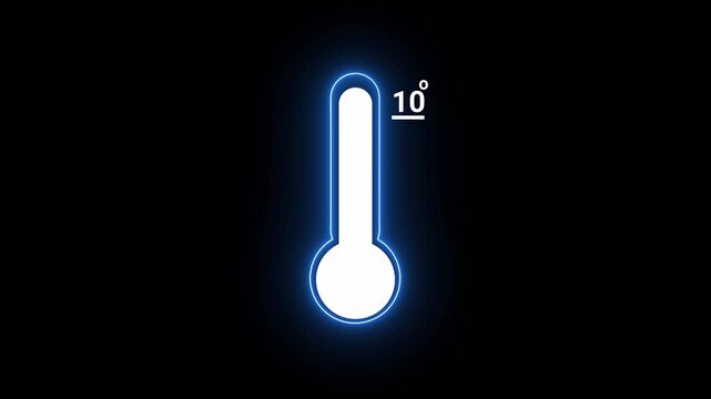     Glowing Blue Thermometer with 10 Degrees Temperature Reading on Black Background heat weather with Alpha channel.




