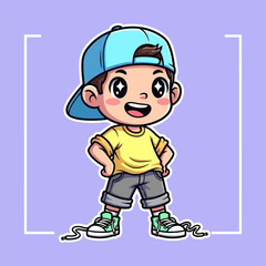 Happy cartoon boy with blue cap and yellow shirt