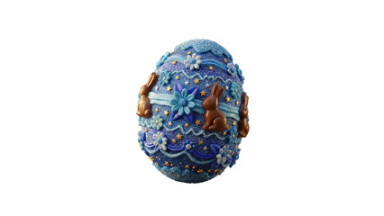 Outlandish and baroque easter egg isolated on transparent background, blue egg of Easter