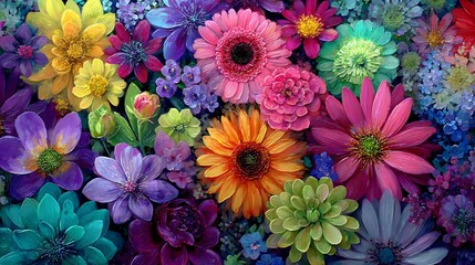 Vibrant Texture of Colorful Spring Flowers / カラフルな春の花々の鮮やかなテクスチャ