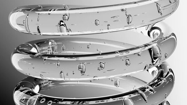 Transparent 3D serum, liquid gel drops, bubbles. Cosmetic products for skin care, hyaluronic. Abstract animation video pattern. Healthcare and medicine designs concept,beauty. Background for branding.