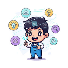 Young boy discovering AI technology and innovation