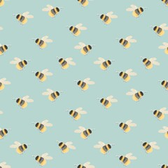 Seamless Watercolor Bumblebee Pattern on Mint blue Background © Svitlana