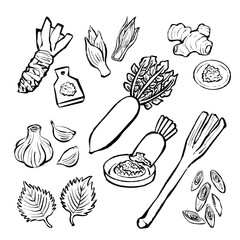 薬味の線画イラストセット
