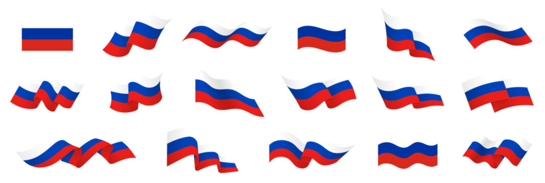 Russia flag set, Russian flag icon symbol, 3D waving flag