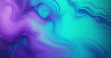 Fototapeta premium Abstract fluid paint swirls, vibrant purple, turquoise hues blend. Dynamic texture creates mesmerizing visual effect. Smooth gradients, flowing patterns.