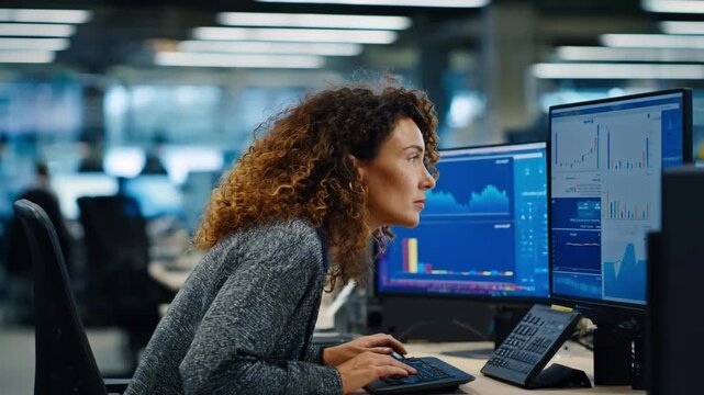 Businesswoman reviewing vendor credentials and trade licenses at a workstation highlighting careful validation for secure supplier partnerships.