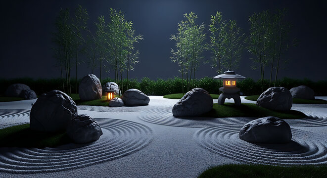 Serene Japanese Zen Garden at Night 3.