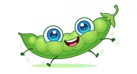 Fototapeta premium A Whimsical Cartoon Pod Full of Peas Character, Exuding Exaggerated Excitement and Joyful Energy