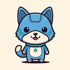 Fototapeta premium Cute blue cartoon wolf character with robotic features
