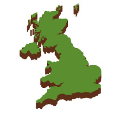 3D Green Map of the United Kingdom with transparent image for travel book, poster, business,	