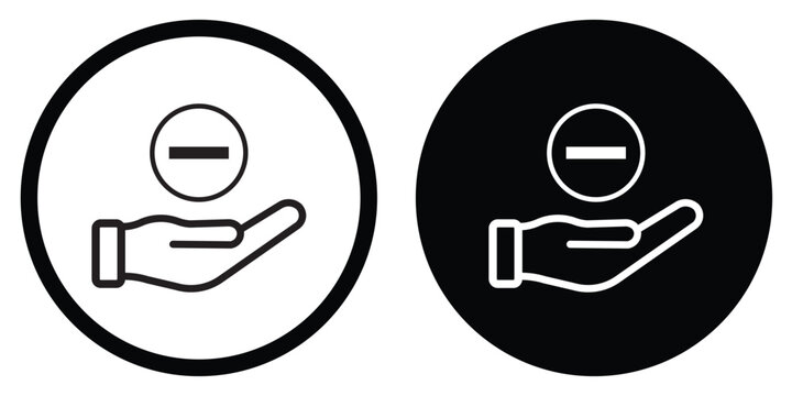 Modern icon set featuring supportive hands with symbolic elements: minuses icon