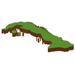 3D Green Map of the Cuba with transparent image for travel book, poster, business,	