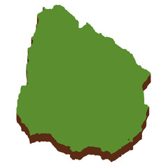 3D Green Map of the Uruguay with transparent image for travel book, poster, business,	