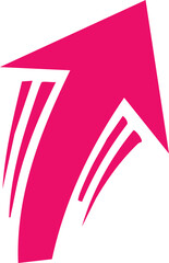 Fototapeta premium Pink arrow with abstract white curved lines suggesting speed and upward trajectory