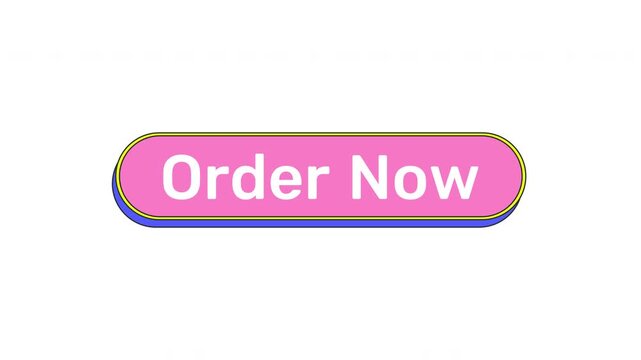 Order now cute pink button animation with click reaction. Online checkout. Product ecommerce. Quick buy item. Place purchase. Rounded cartoon micro interaction UI. Animated kawaii CTA element
