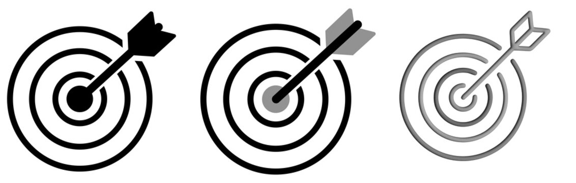 minimalist 3d rendered gray metallic target icon with an arrow hitting the bullseye and a growth chart element.
