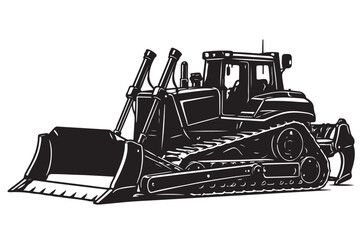 Bulldozer silhouette side view earth moving machine © Hin