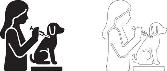 Woman vaccinates a dog. Vector illustration of pet vaccination.