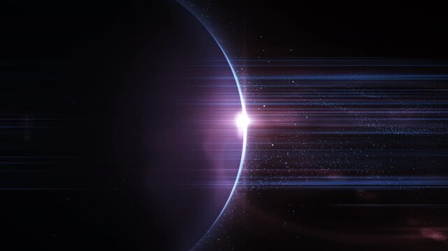 Planet shining in space with lens flare sunrise